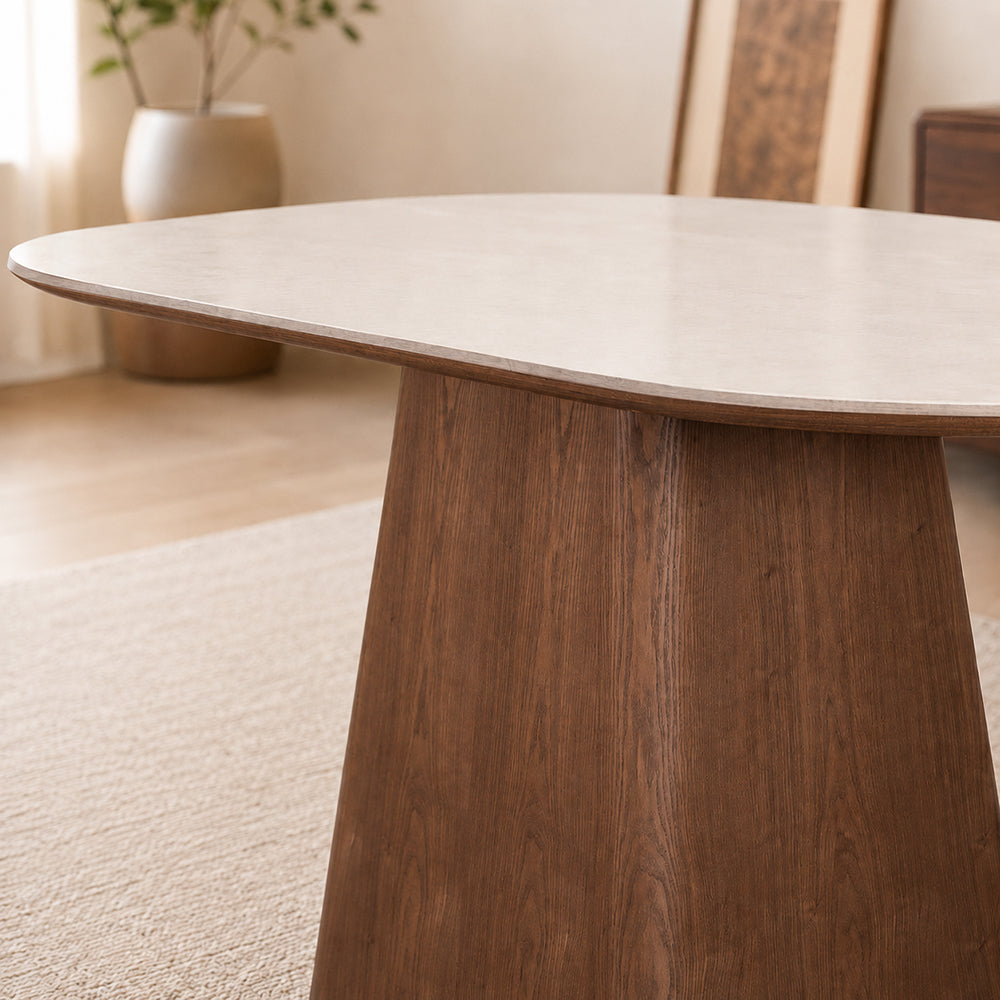 Oval Dining Table Solid Wood Walnut Veneer Base Scratch Resistant Sintered Stone Top Modern Stylish Design