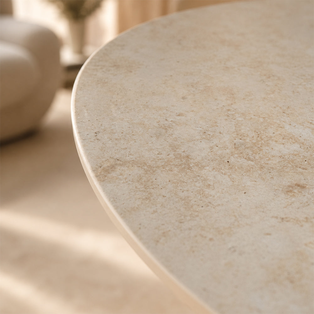 Oval Dining Table Solid Wood Walnut Veneer Base Scratch Resistant Sintered Stone Top Modern Stylish Design