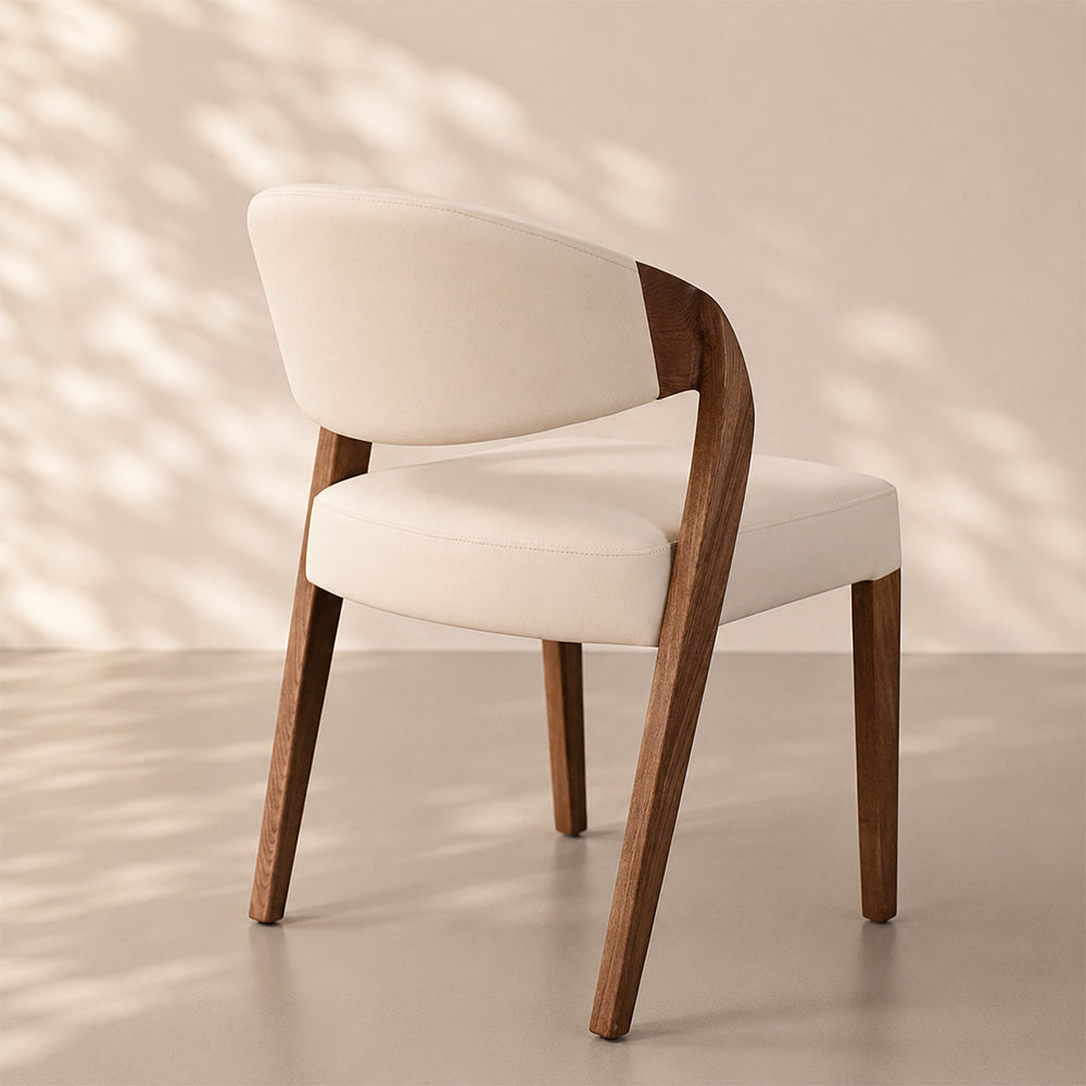 Modern Minimalist Dining Chair Set of 2 Elegant Cream Upholstery & Sculpted Wood Frame