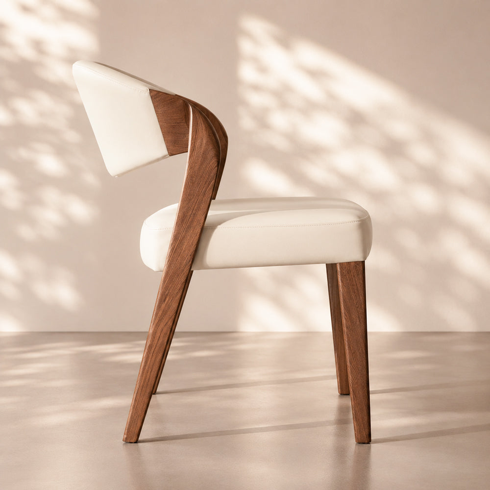 Modern Minimalist Dining Chair Set of 2 Elegant Cream Upholstery & Sculpted Wood Frame