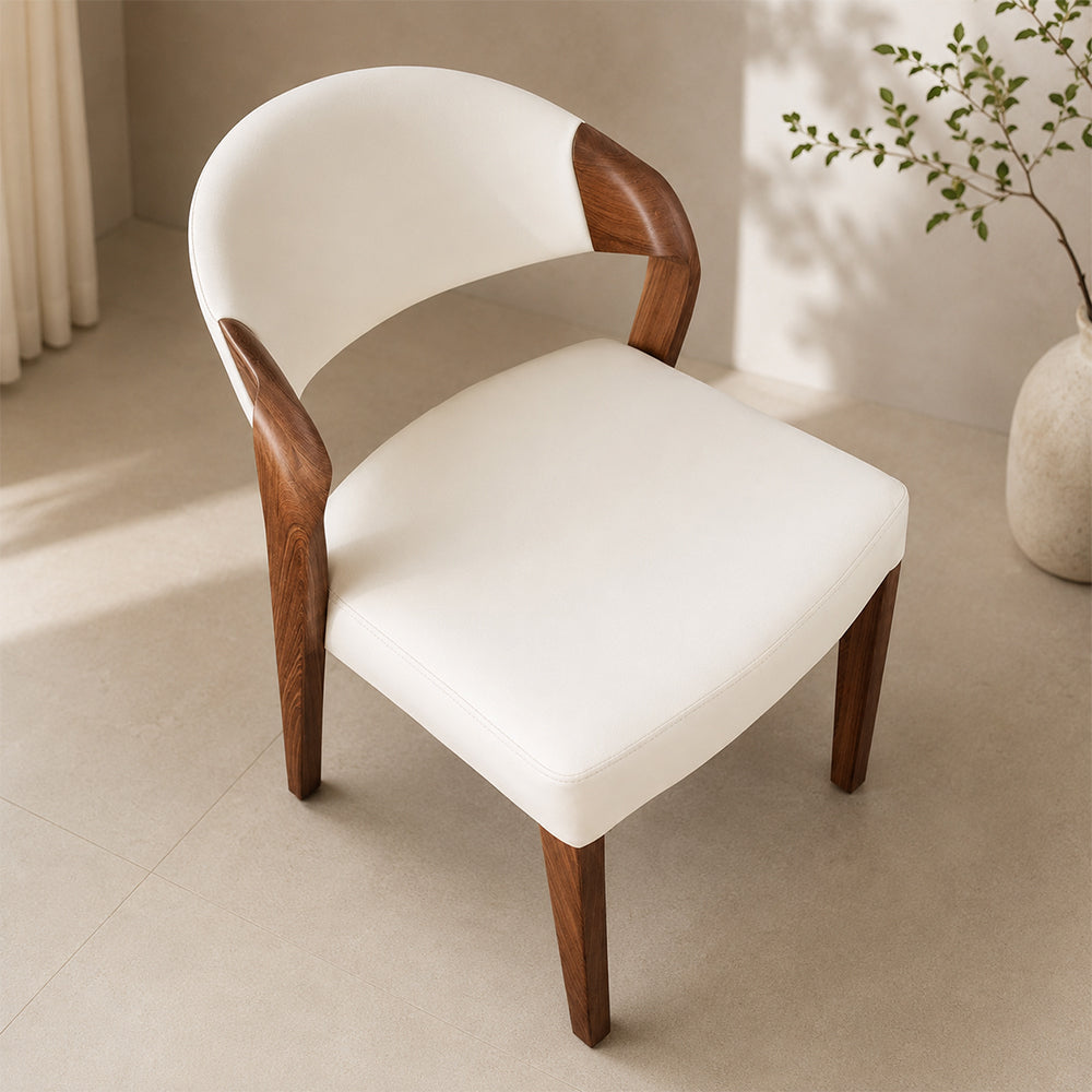 Modern Minimalist Dining Chair Set of 2 Elegant Cream Upholstery & Sculpted Wood Frame