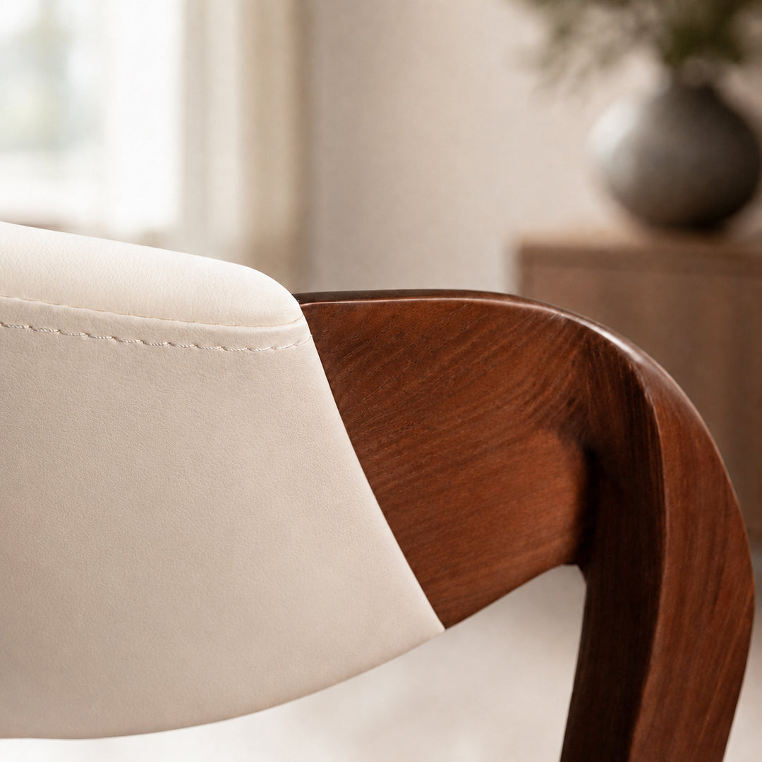 Modern Minimalist Dining Chair Set of 2 Elegant Cream Upholstery & Sculpted Wood Frame