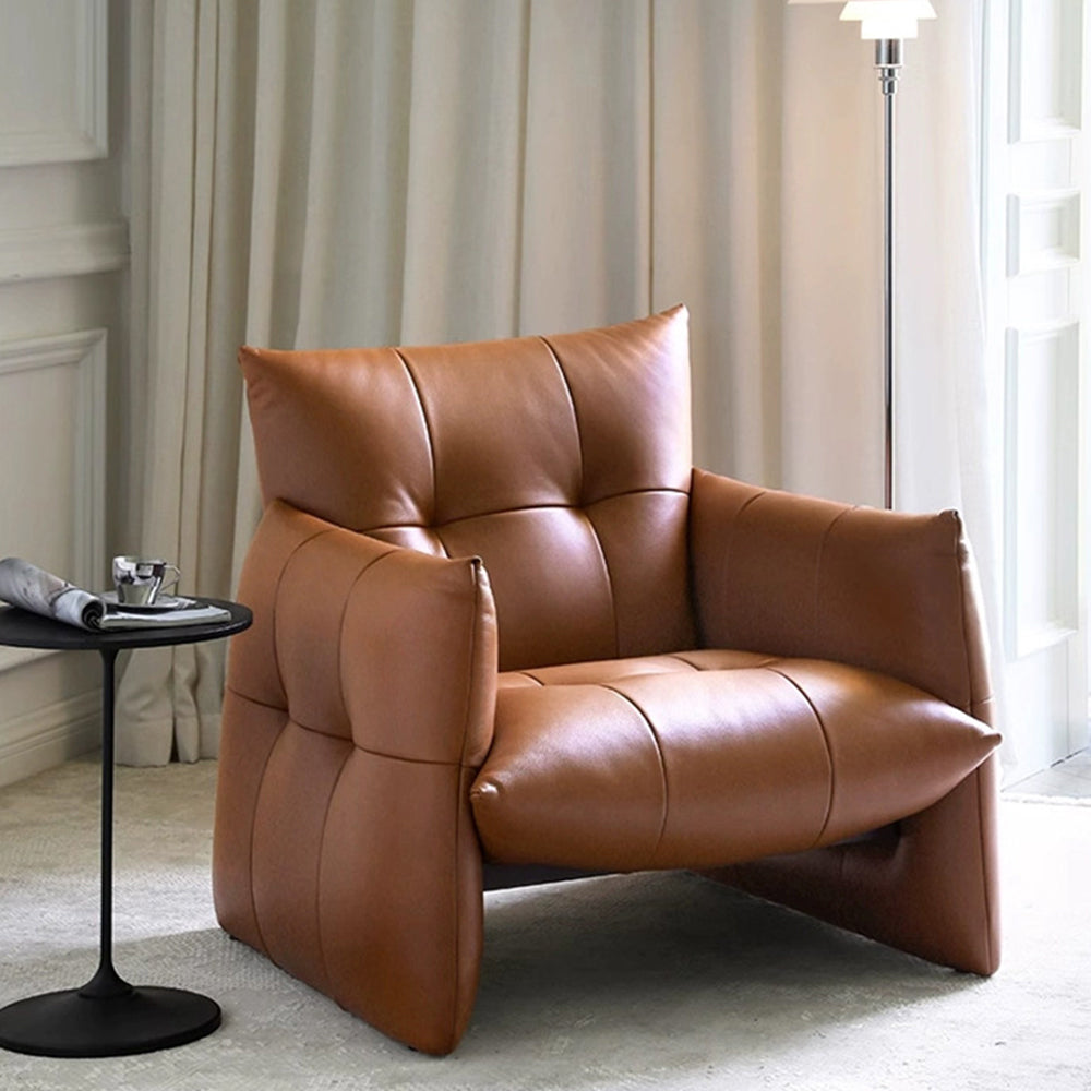 Modern Tufted Faux Leather Lounge Chair Deep Seat Accent Armchair with Sculptural Design