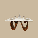Load image into Gallery viewer, Modern Sintered Stone Dining Table with Sculptural Solid Wood Base Kitchen Table for 6
