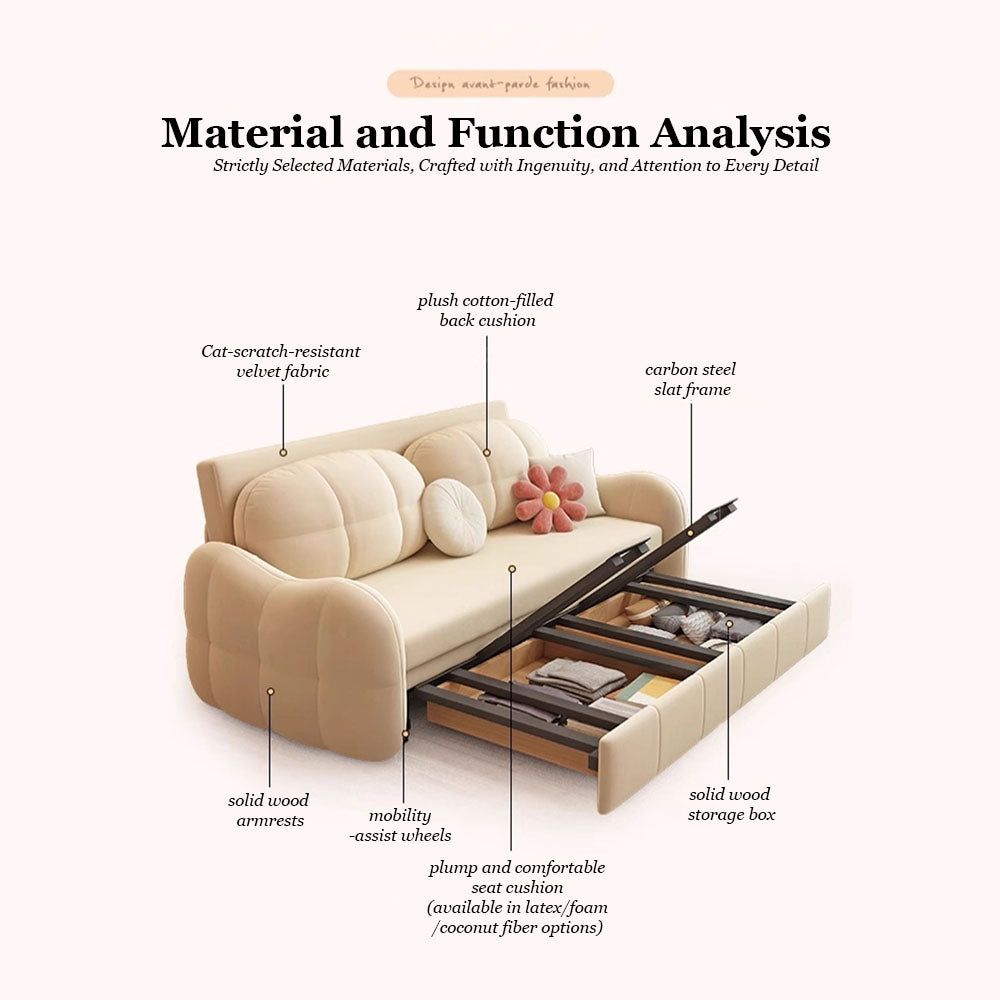 81'' Pull-Out Convertible Storage Sofa Bed Multifunctional Sleeper Couch with Cat-Scratch-Resistant Velvet and Hidden Drawers