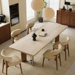 Load image into Gallery viewer, Modern Rectangular Dining Table with Sintered Stone Top and Mixed Wood Metal Base
