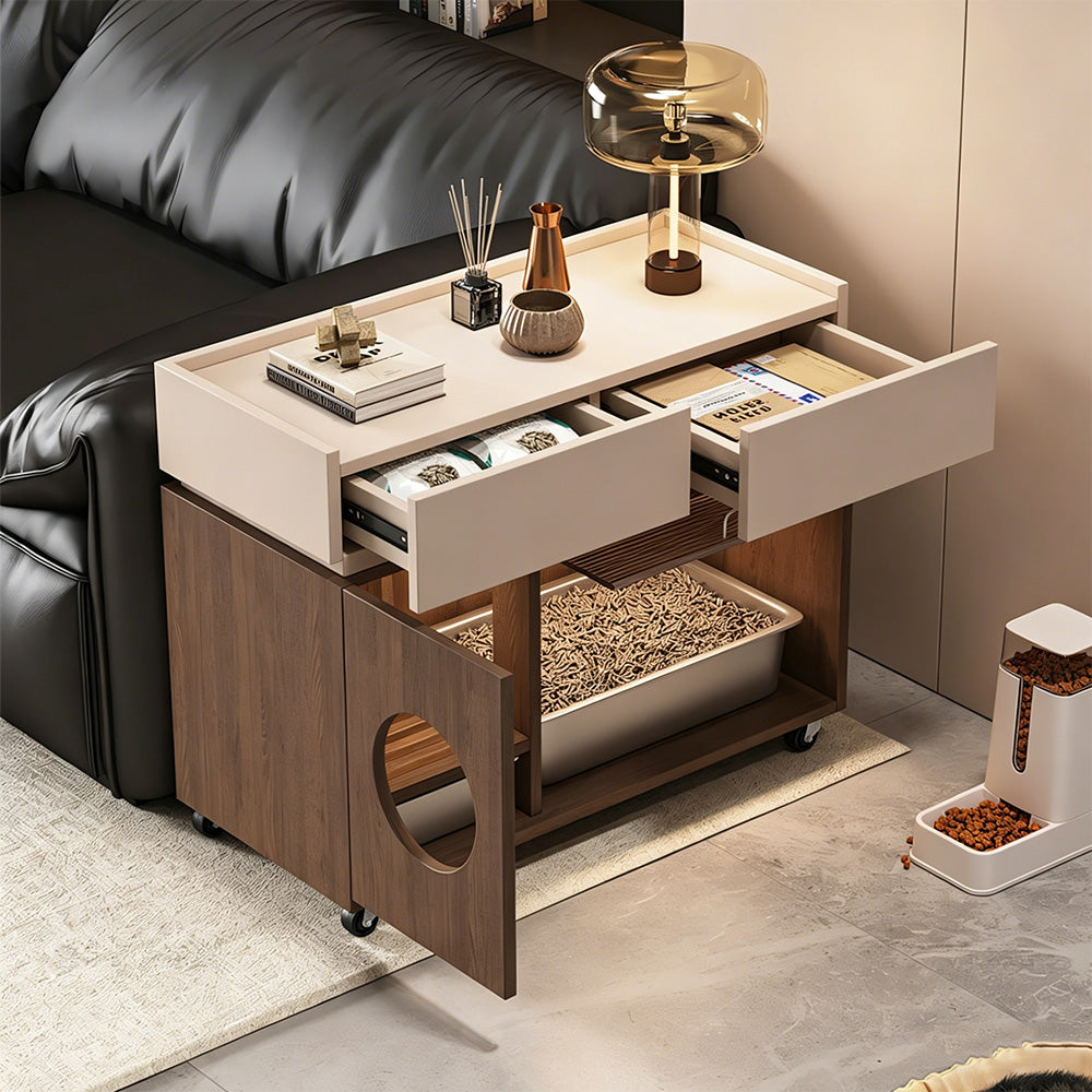 Modern Hidden Litter Box Cabinet Pet House End Table Storage Unit