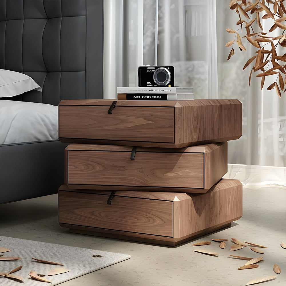 Modern Rotating Nightstand with 3 Spacious Drawers