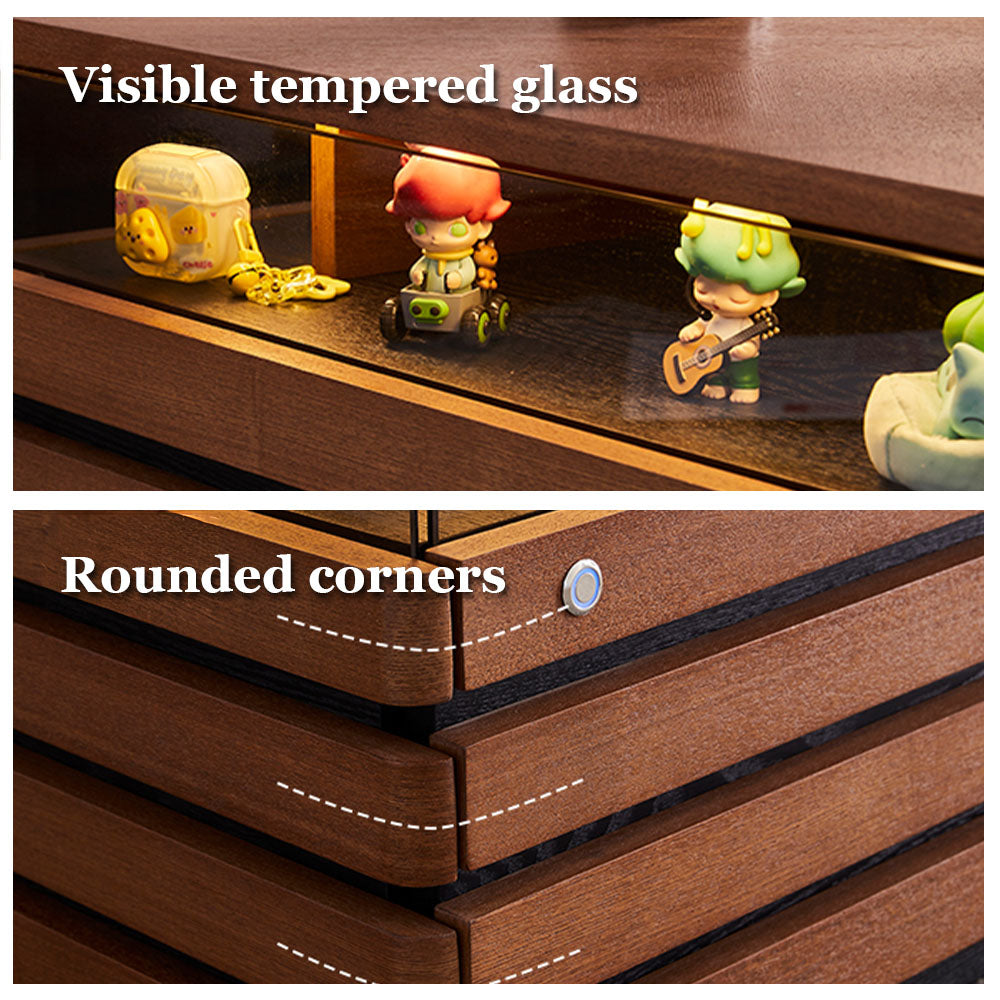 29'' Square Walnut Coffee Table with Built-In LED Display Shelf