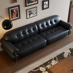 Load image into Gallery viewer, Modern Black Tufted Leather Sofa Minimalist Deep Seat Couch with Sculptural Armrests
