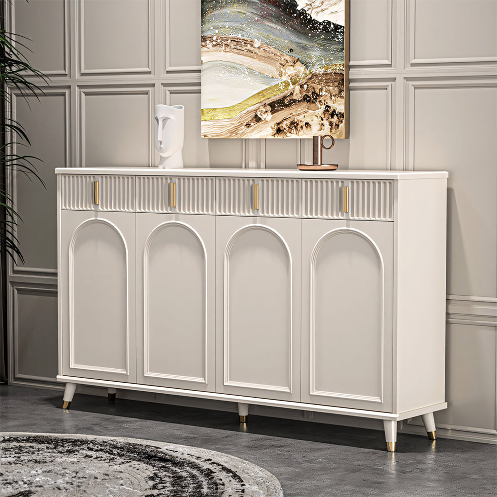 55.1" Modern Luxury Shoe Cabinet with Arched Panel Doors & Gold Accents Elegant Entryway Storage Sideboard