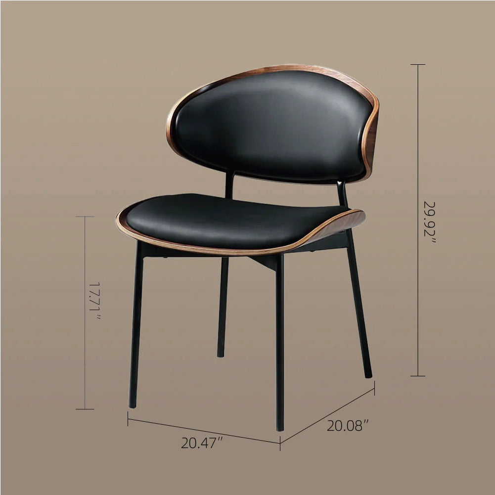 2PCS Mid Century Dining Chair Curved Back Leather Seat Wood Edge Metal Legs