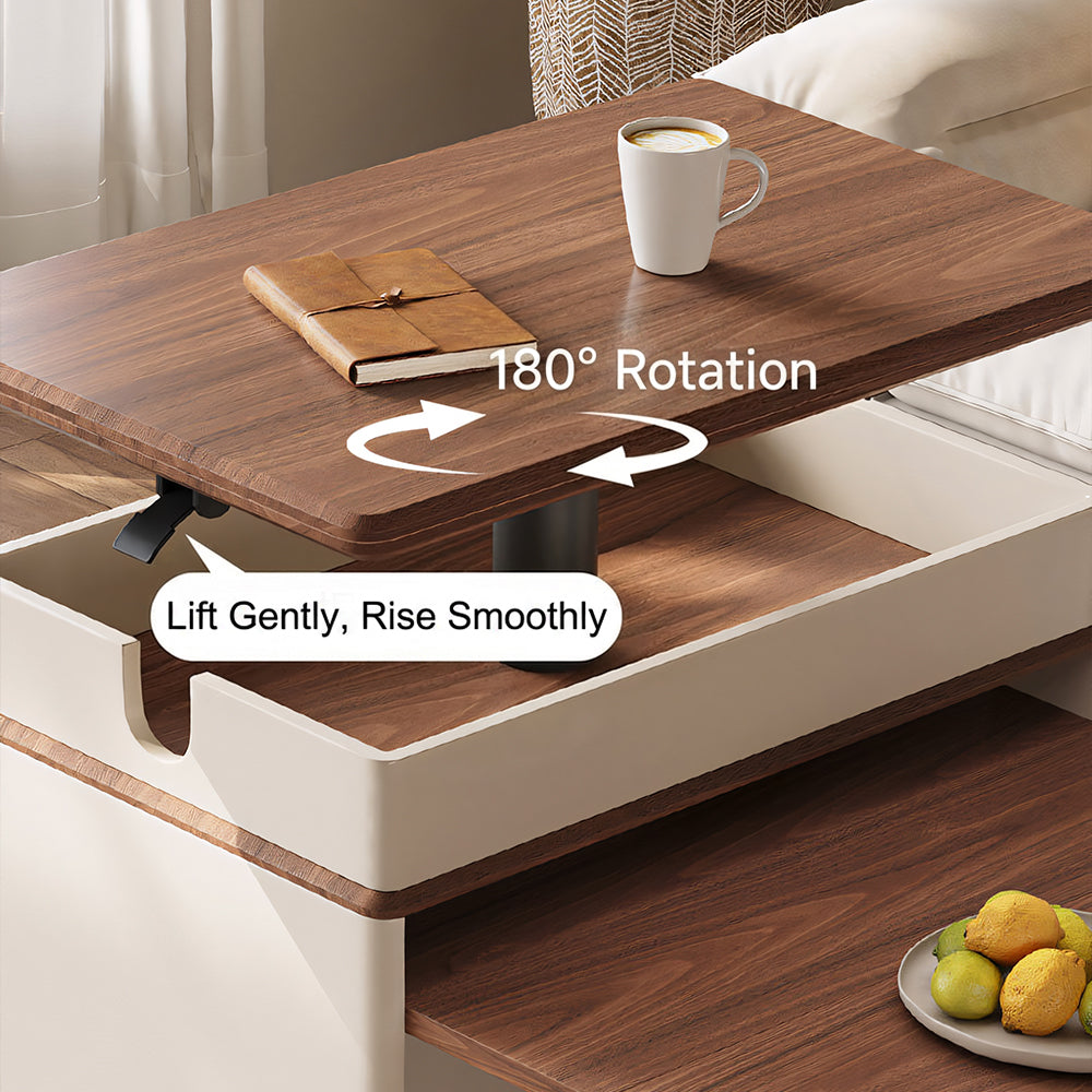 Modern Lift Top Coffee Table with Storage Extendable Wooden Coffee Table with Open Shelves Multi-Functional Living Room Table
