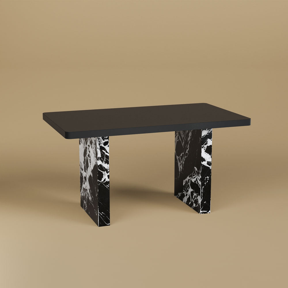 54.6"/62.4" Modern Italian Dining Table Black Marble-Look Base & Minimalist Luxury Design