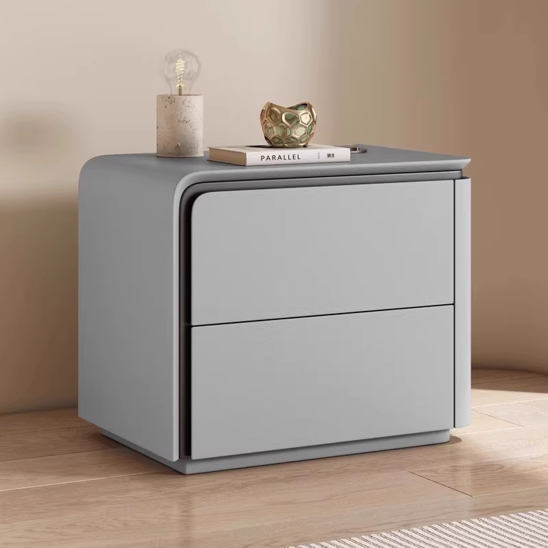 Modern Minimalist Bedside Table with Rounded Edges Two-Drawer Nightstand for Bedroom