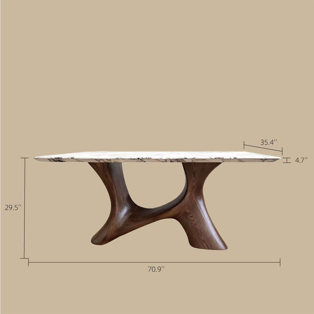 Modern Oval Dining Table with Porcelain Marble Top and Walnut