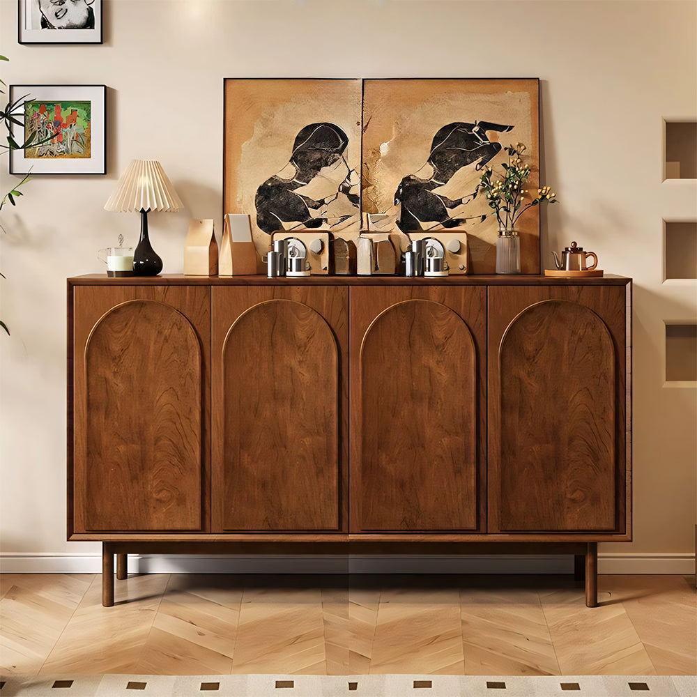 47.2''/62.9'' Modern Solid Wood Sideboard Cabinet Storage Buffet with Drawers & Arched Door Design