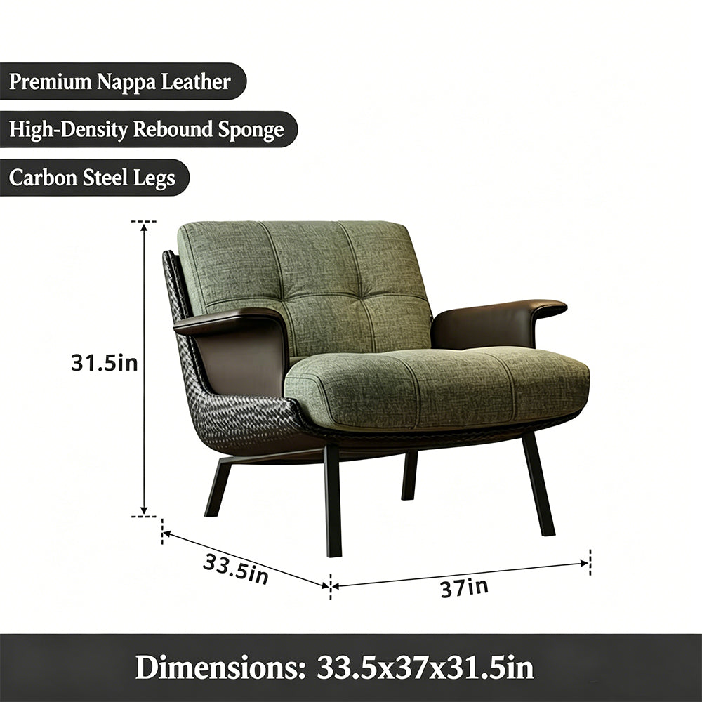 Modern Accent Lounge Chair Mixed Fabric and Faux Leather Armchair Upholstered Leisure Chair with Metal Legs