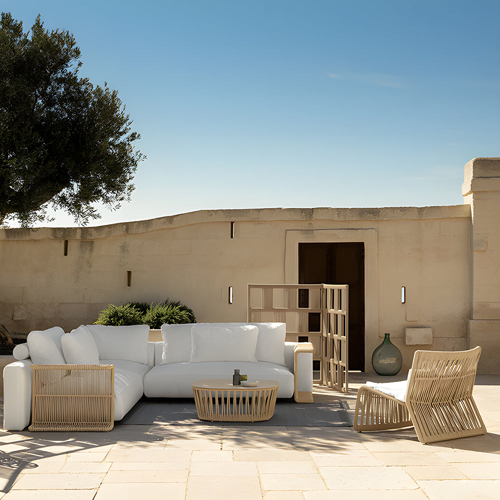 Boho Rattan Accent Chair with Cushioned Seat and Open-Weave Design