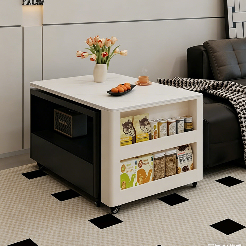 Modern Extendable Coffee Table with Hidden Storage Rolling Table