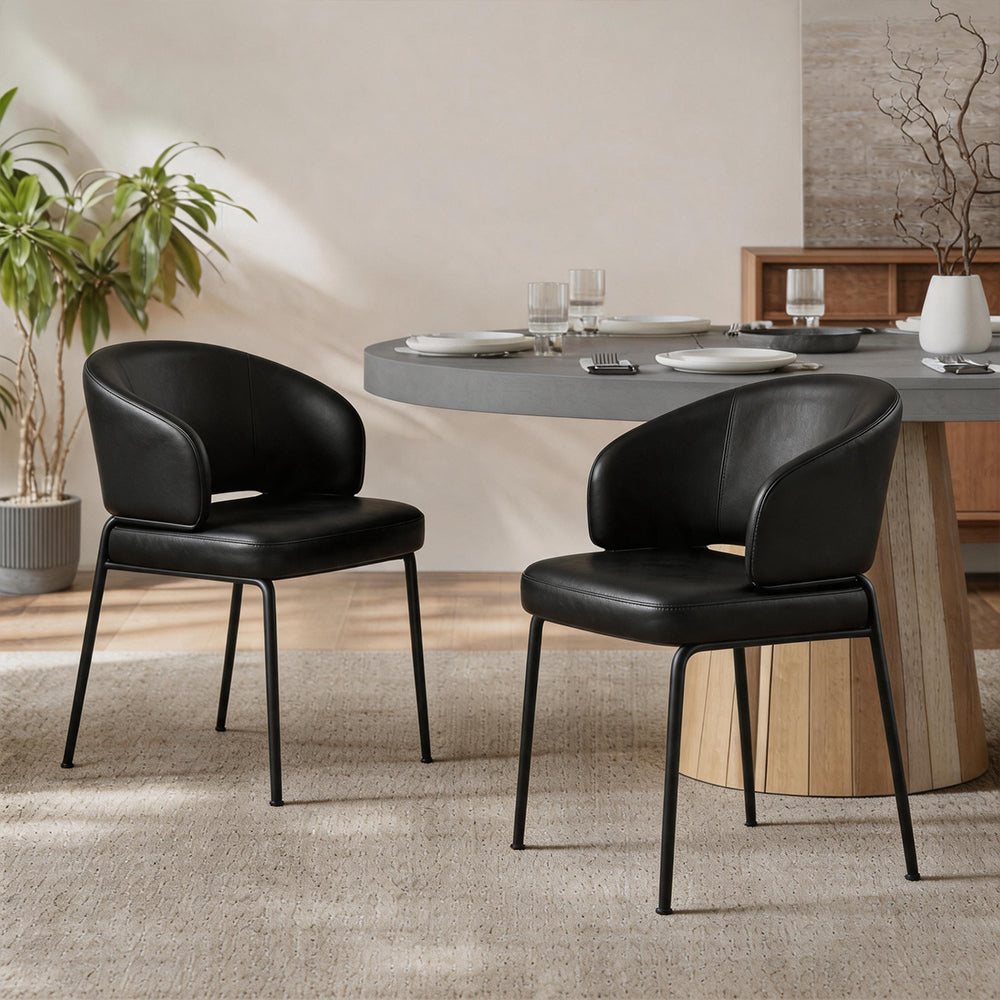 Modern Black Dining Chair with Curved Wraparound Back and Metal Legs 1 Piece