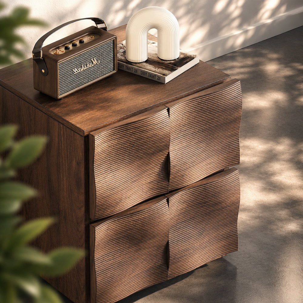 Modern Solid Wood Nightstand with Sculpted Drawer Design