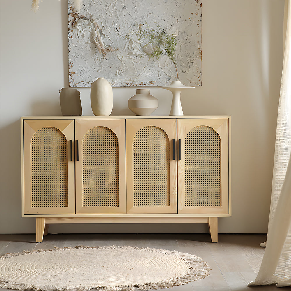 59'' Modern Cane Sideboard Cabinet Wooden Buffet Storage Cabinet with Woven Doors