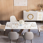 Load image into Gallery viewer, Walnut S-Base Marble-Effect Round Dining Table + White &amp; Gold Circular-Accent Buffet Cabinet Set
