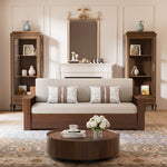 Load image into Gallery viewer, Detailed view of fabric weave and stitching on the storage sofa bed
