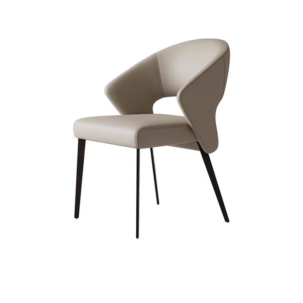 2PCS Modern Curved Upholstered Dining Chair Leather Accent Armchair with Black Metal Legs