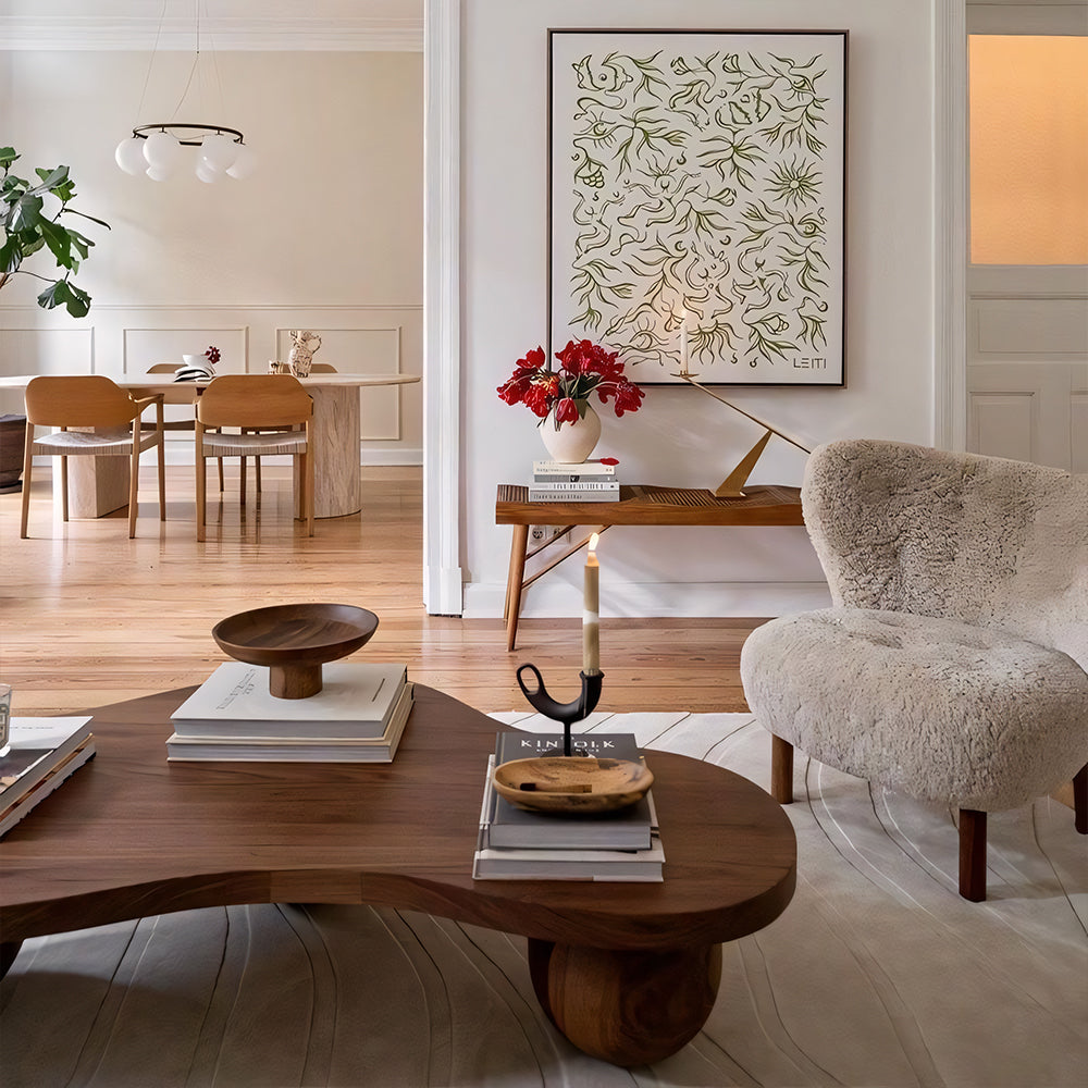 Modern Organic Wooden Coffee Table with Sculptural Legs Contemporary Wood Accent Table for Living Room