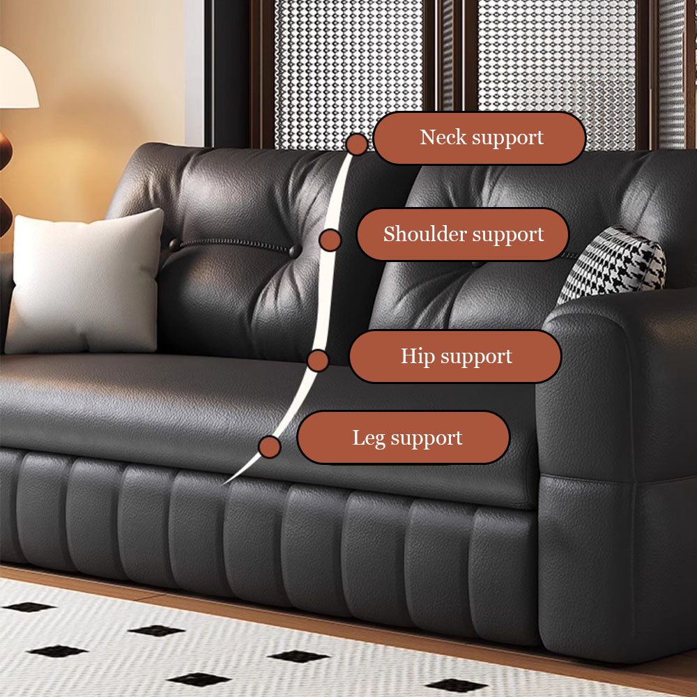 Modern Black Leather Sofa Bed with Pull-Out Sleeper Convertible 2-in-1 Couch