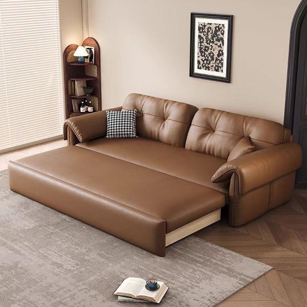 Contemporary Faux Leather Sofa Bed Sleeper Sofa with Hidden Storage & Metal Frame