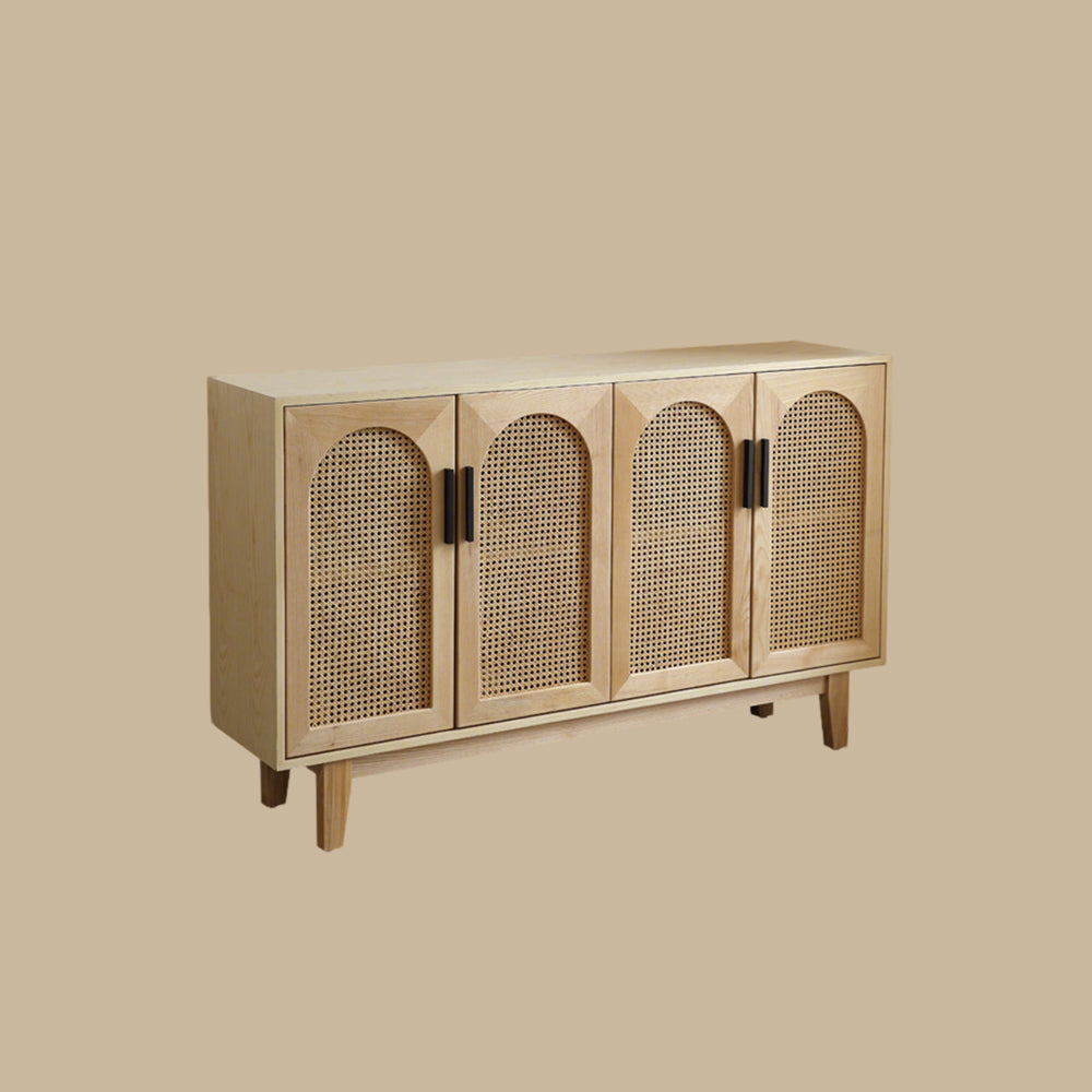 59'' Modern Cane Sideboard Cabinet Wooden Buffet Storage Cabinet with Woven Doors