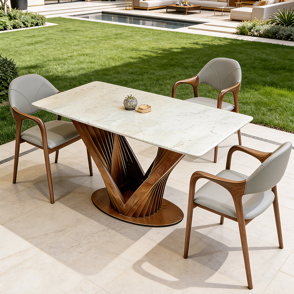 Luxury Sintered Stone Dining Table Kitchen Table With Artistic V-Shaped Solid Wood Base