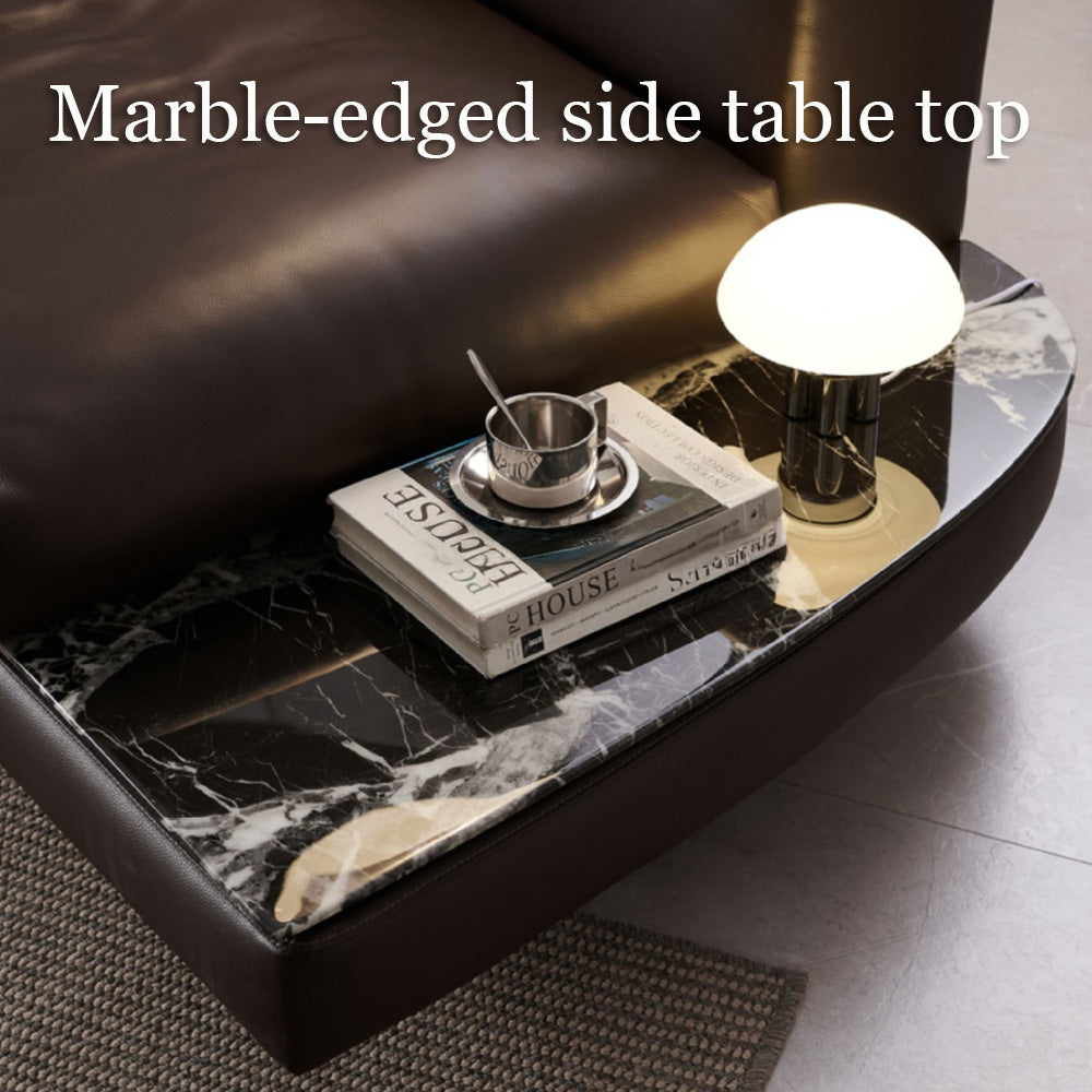 Modern Low-Profile Leather Sofa Deep Brown Upholstery with Wide Armrests & Metal Legs