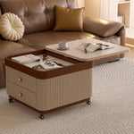Load image into Gallery viewer, Modern Rolling Side Table with Hidden Storage Drawers and Sliding Top Design
