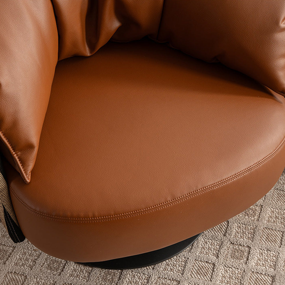 Modern Swivel Lounge Chair Faux Leather Accent Chair with Sculptural Cushion Design
