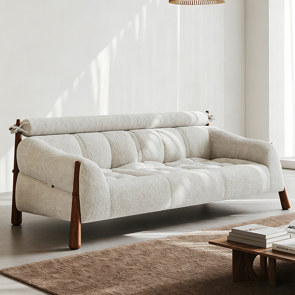 Modern Bouclé Upholstered Wooden Frame Lounge Sofa