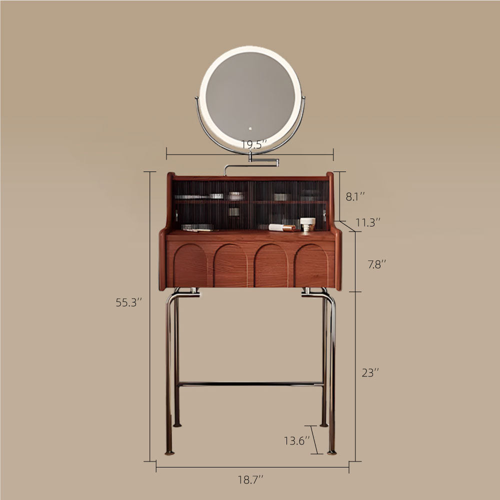 Brown Makeup Vanity Table Set with LED Mirror & Stool