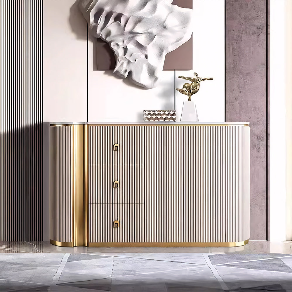 58.5'' Modern Luxe Sideboard with 3 Drawers Khaki & Gold Elegance