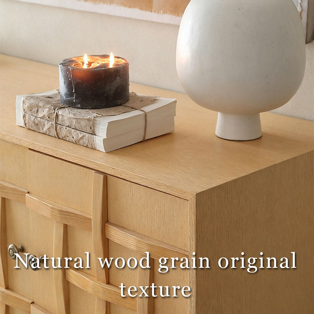 63" Modern Geometric Solid Wood Sideboard Storage Cabinet with Sculptural Door Design