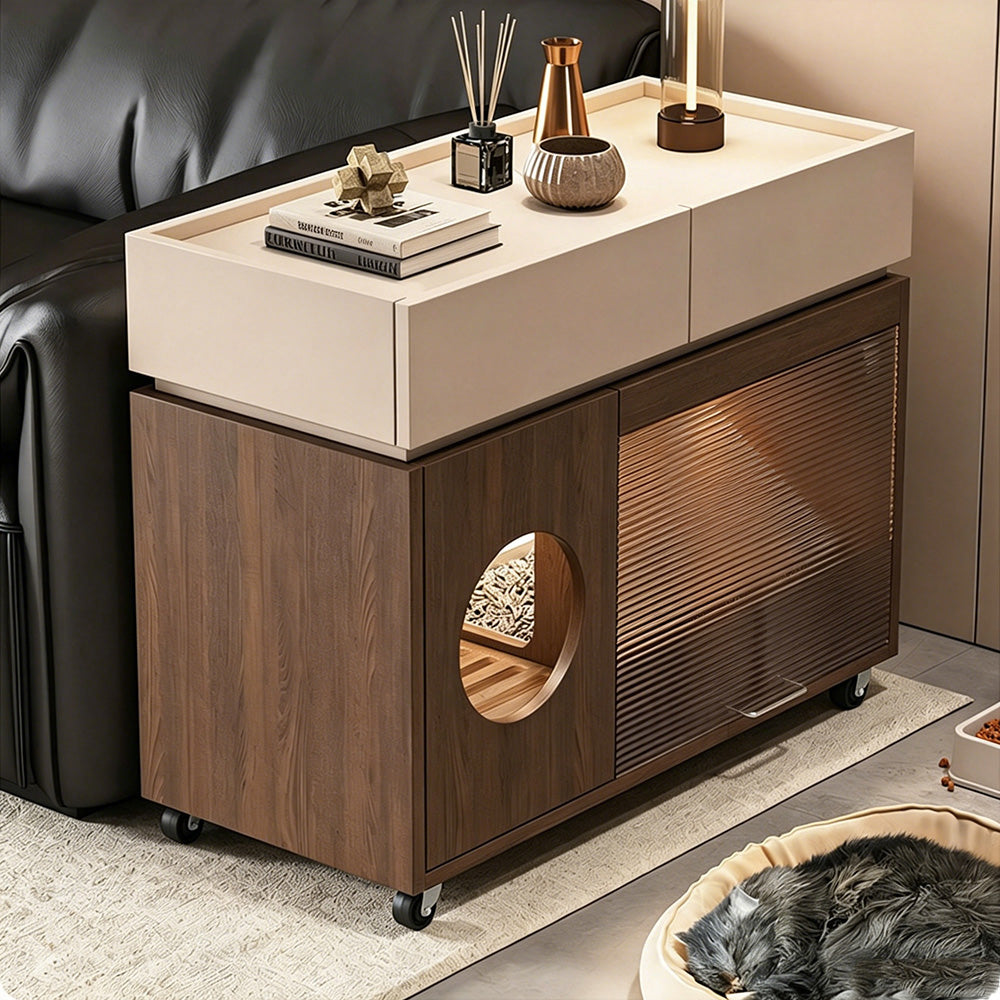 Modern Hidden Litter Box Cabinet Pet House End Table Storage Unit