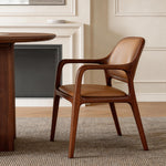 Load image into Gallery viewer, Modern Walnut Wood Dining Chair with Brown Upholstered Seat and Back 1 Piece
