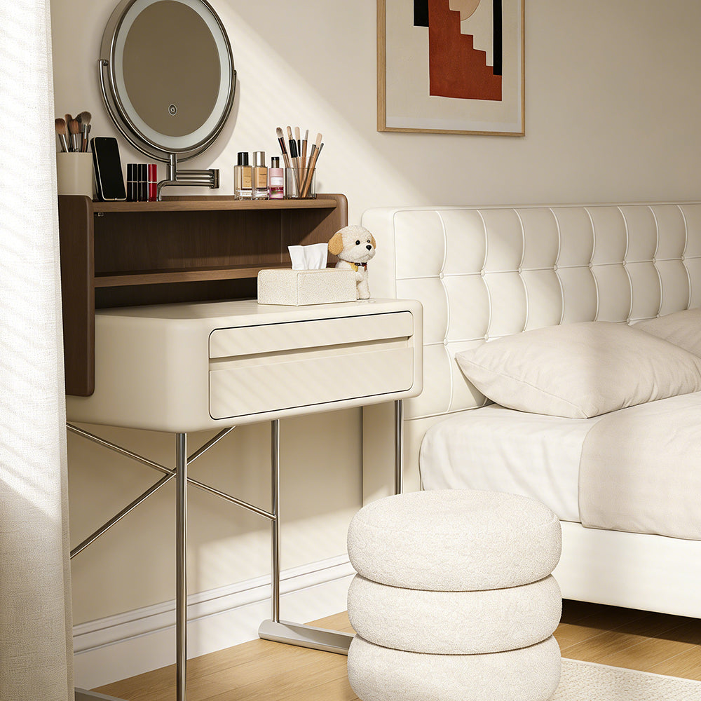 Luxury White Makeup Vanity Modern Compact Table with LED Mirror