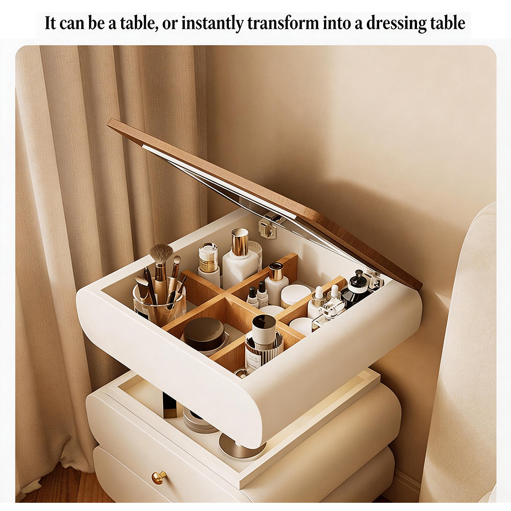 Convertible Vanity Desk with LED Mirror Transforms into Nightstand Height Adjustable Makeup Table with Storage Drawers