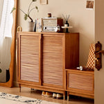 Load image into Gallery viewer, 39.3'' Modern Wooden Louvered Door Shoe Cabinet Large Capacity Hidden Shoe Storage
