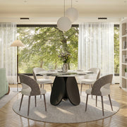 Modern Round Dining Table with Rotating Lazy Susan and Black Pedestal Base