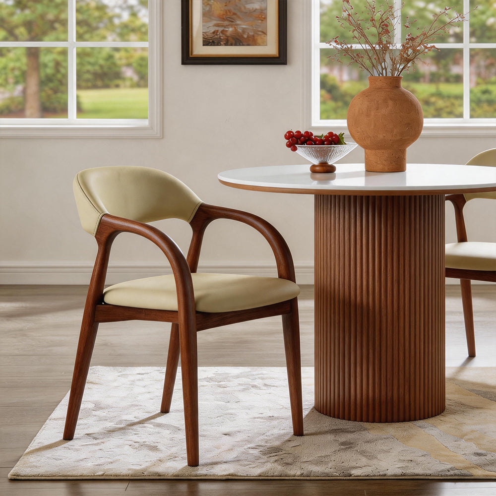 Modern Wood Dining Chair with Cream Upholstered Seat and Curved Arms 1 Piece