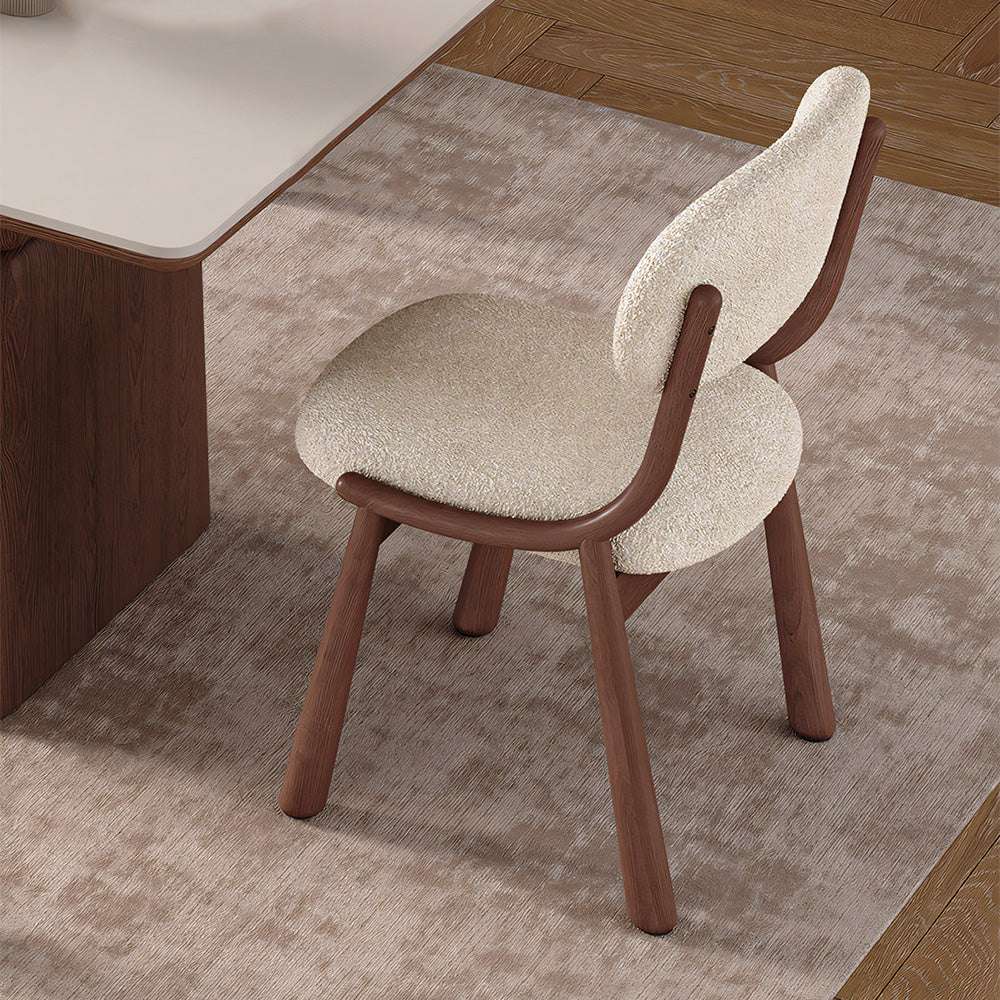 Set of 2 Modern Upholstered Dining Chair Solid Wood Frame Soft Boucle Seat Minimalist Comfort